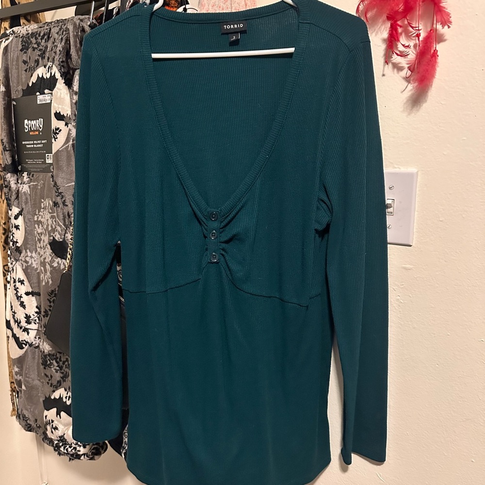 Torrid Deep Teal Waffle Knit Top